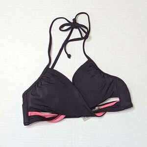 Victoria's Secret Pink Black Small Bikini Top Criss Cross Front Details
